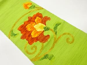 手織り紬花唐草模様織出し名古屋帯